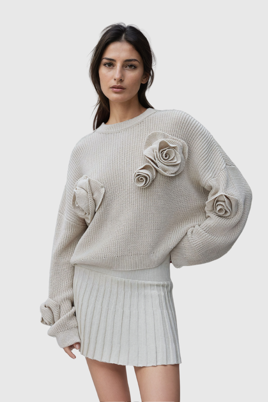 Skylar™ | Jasmine Flower Long Sleeve Knit Top In Apricot