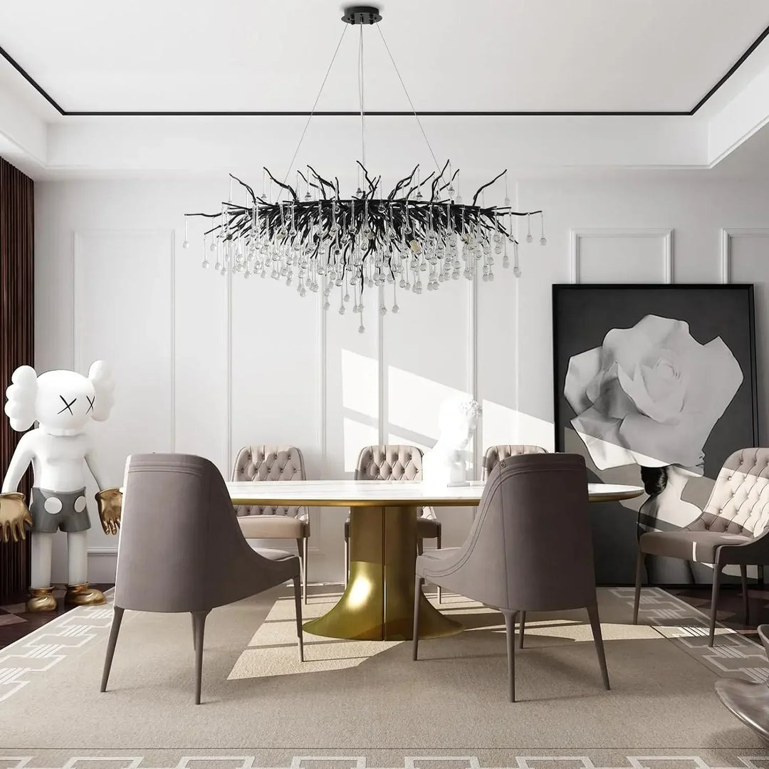 Nordic Luxury Crystal Black Water Drop Chandelier