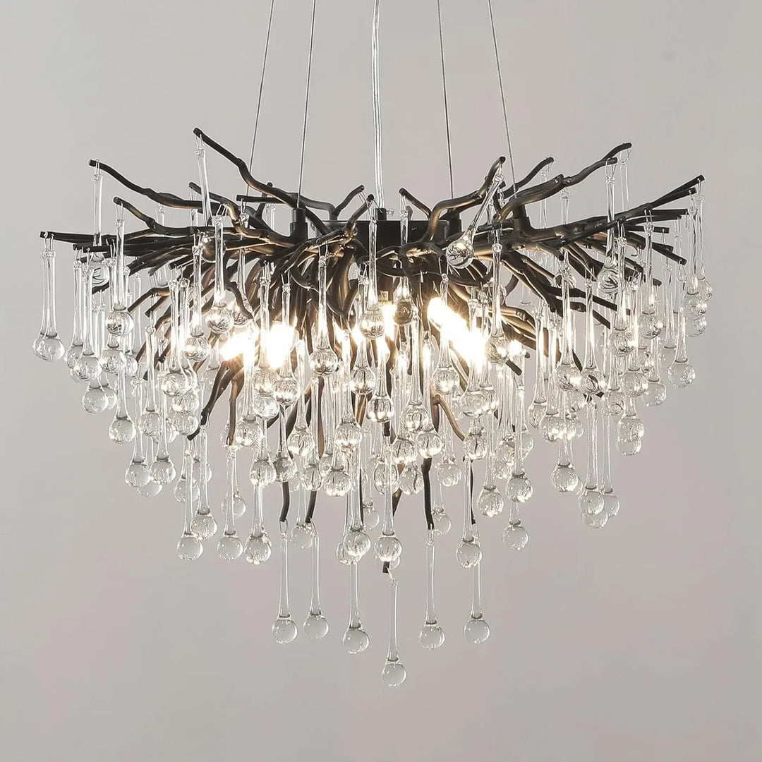 Nordic Luxury Crystal Black Water Drop Chandelier