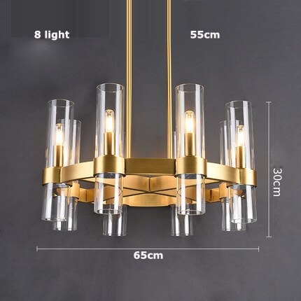 Modern Copper Glass Round Straight Chandelier