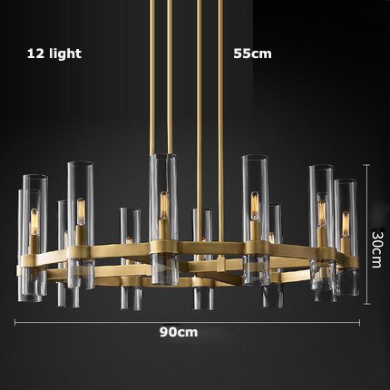 Modern Copper Glass Round Straight Chandelier