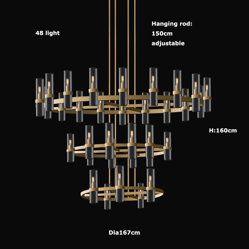 Modern Copper Glass Round Straight Chandelier