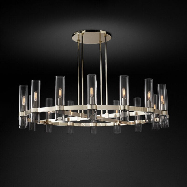 Modern Copper Glass Round Straight Chandelier