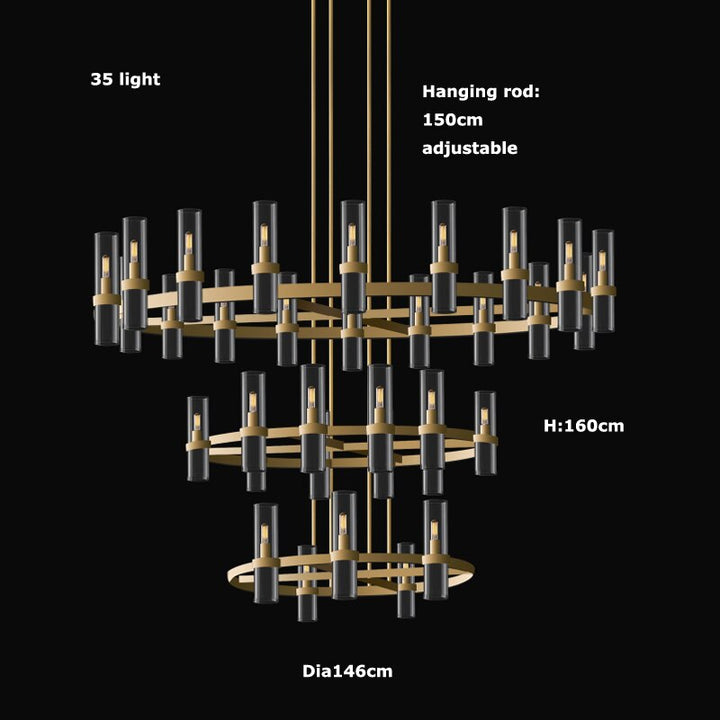 Modern Copper Glass Round Straight Chandelier