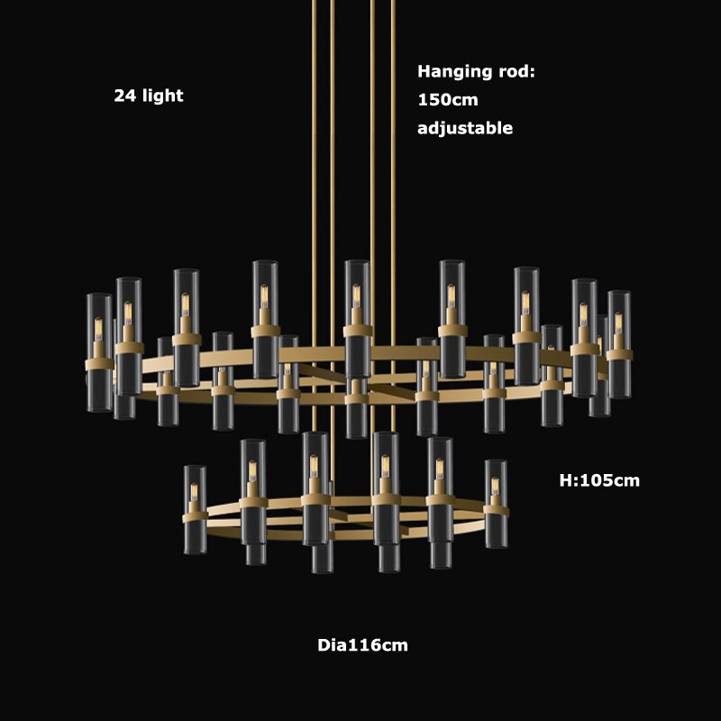 Modern Copper Glass Round Straight Chandelier