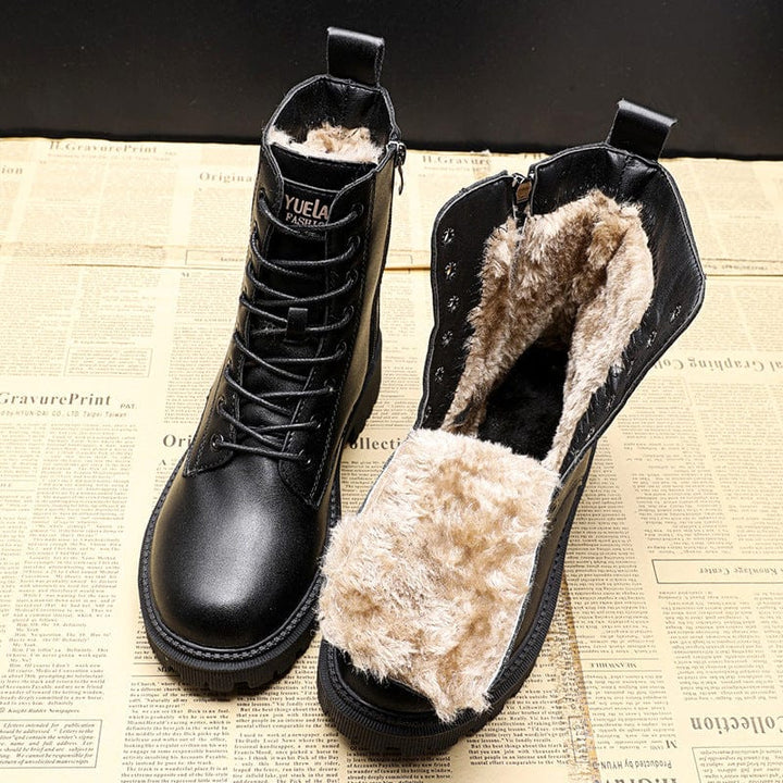 Skylar™ |  Black Leather Winter Boots