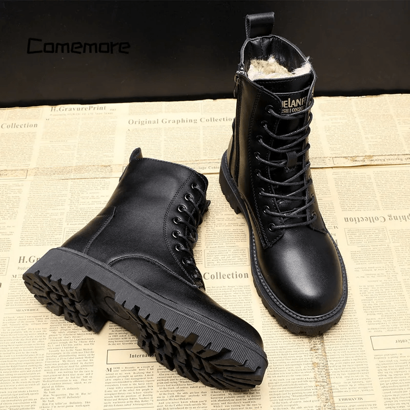 Skylar™ |  Black Leather Winter Boots