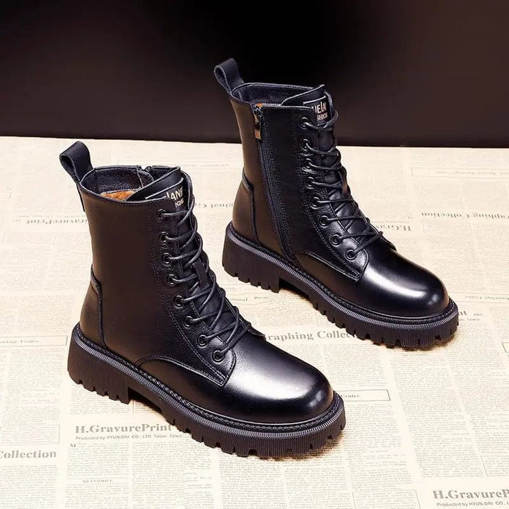 Skylar™ |  Black Leather Winter Boots